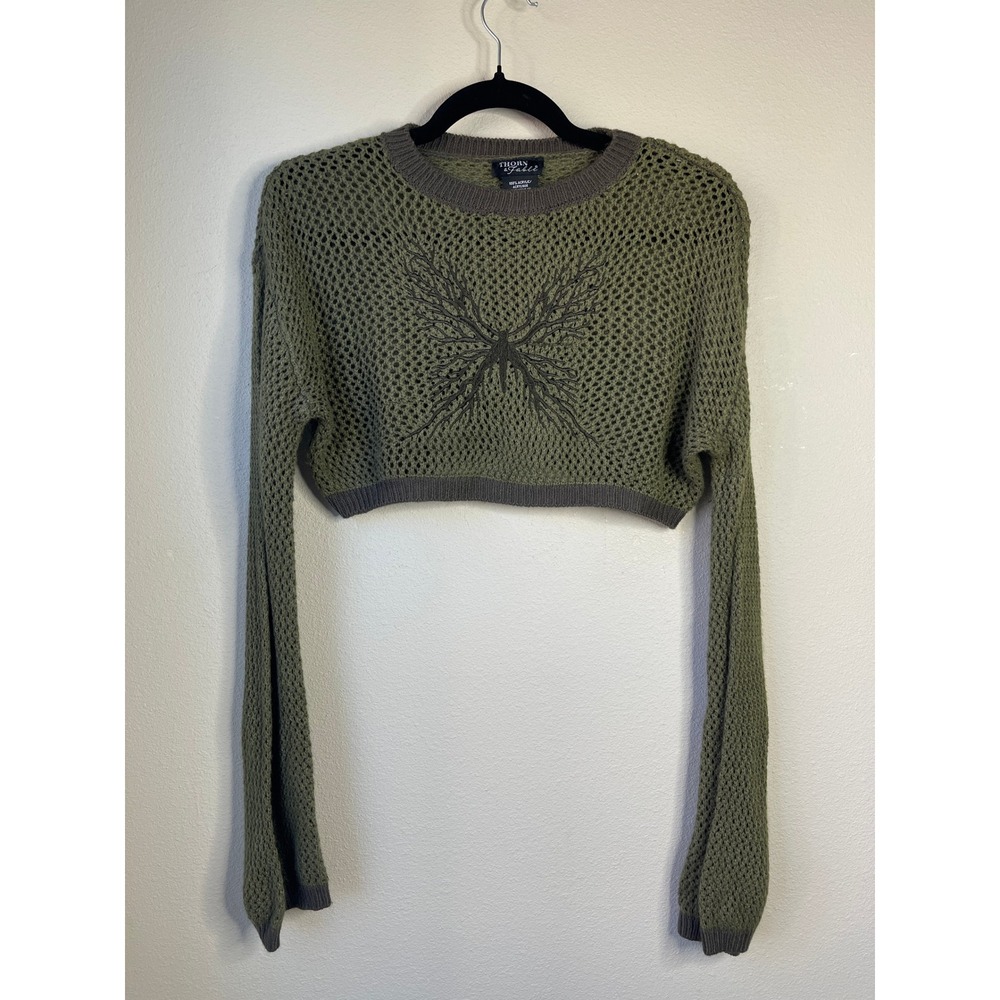 Thorn & Fable Cropped Sweater Green Butterfly Gothic Open Knit Mesh MD